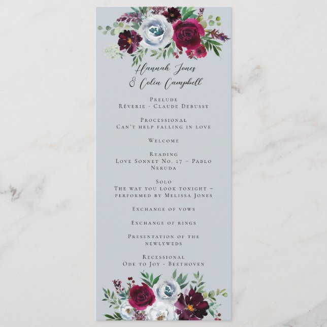 Programme Burgundy Silver Grey Rose Botanique (Devant)