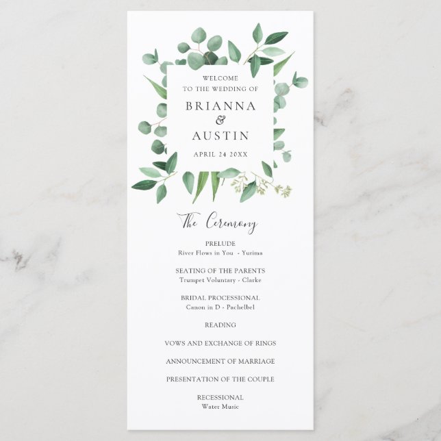 Programme Cadre vert moderne Eucalyptus Feuille Mariage (Devant)