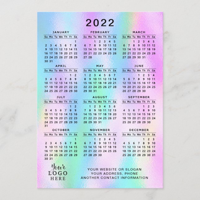 Programme Calendrier 2022 Année complète Faux Holographique (Devant)
