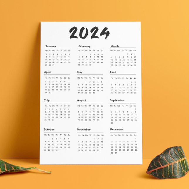 Programme Calendrier 2024 Année Pleine Noir Et Blanc Minimal (2024 Full Year Calendar Black And White Minimalist Program)