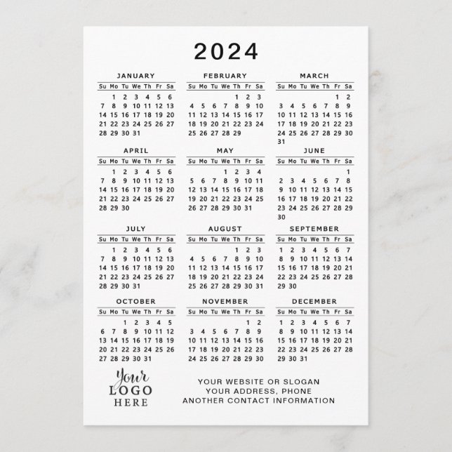 Programme Calendrier 2024 Pleine année Blanc noir minimal (Devant)