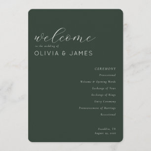Programme Calendrier de cérémonie de mariage vert élégant