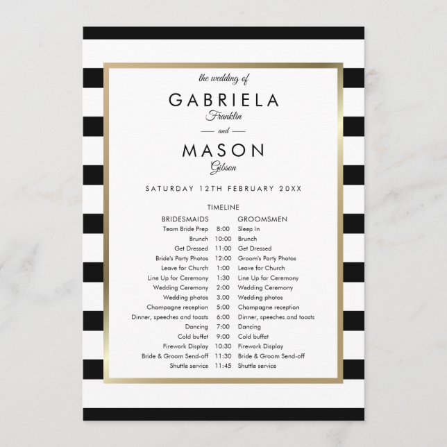 Programme Calendrier de mariage à rayures classiques (Devant)