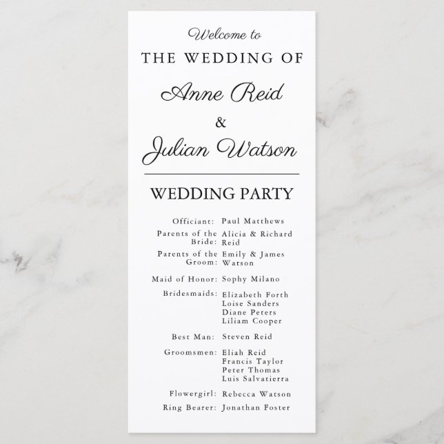 Programme Calendrier de mariage moderne blanc et code QR de  (Devant)