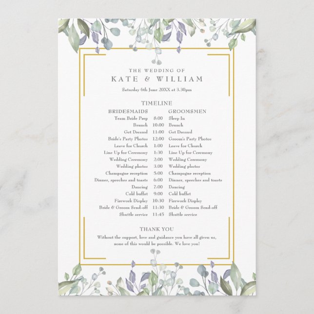 Programme Calendrier des Mariages floraux de verdure (Devant)