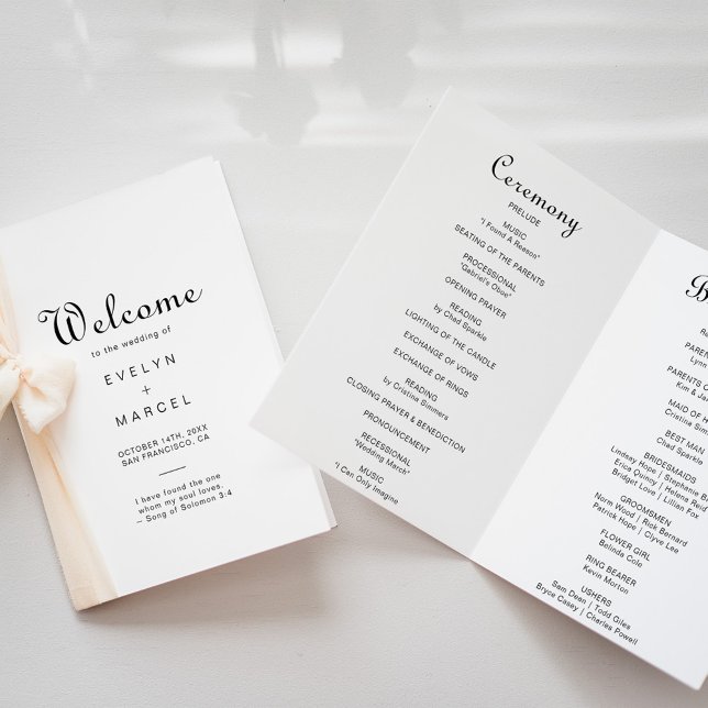 Programme Calligraphie classique minimaliste plié Mariage (Créateur téléchargé)