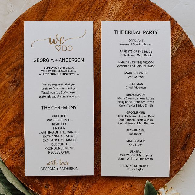 Programme Calligraphie Or Simple Nous faisons Mariage Progra (Créateur téléchargé)