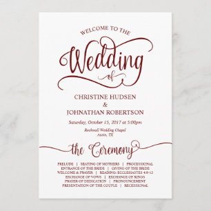 Programme Calligraphie Rustique, Bungundy, Cérémonie Mariage