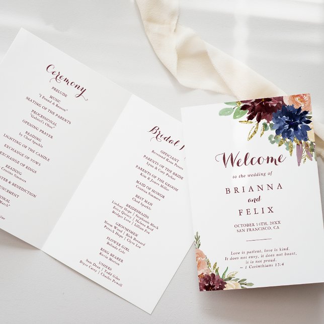 Programme Calligraphie Rustique Feuille or Mariage plié (Créateur téléchargé)