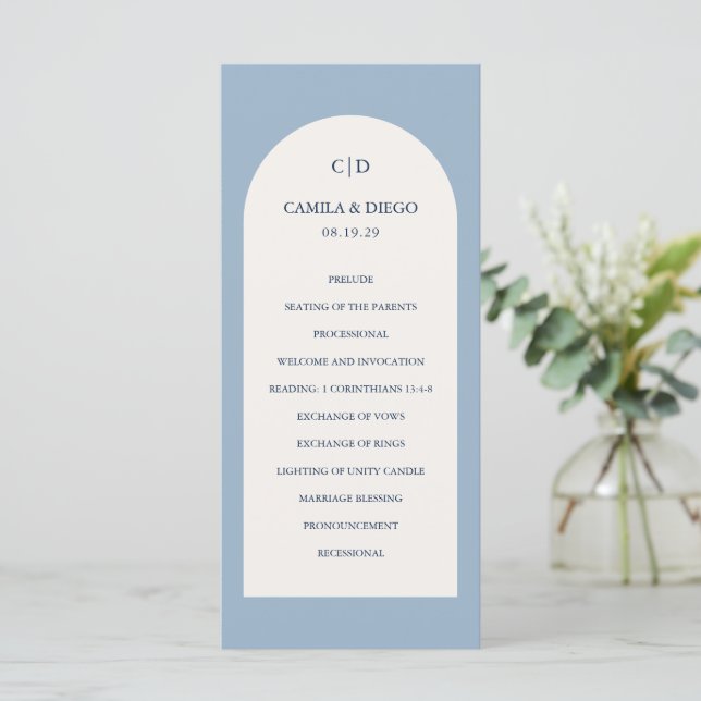 Programme Camila Dusty Blue Arch Mariage moderne (Debout devant)