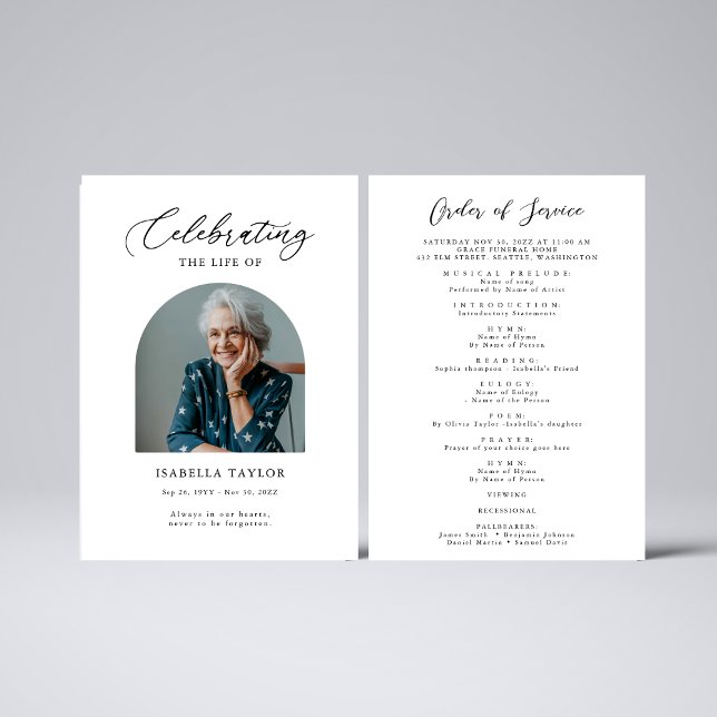 Programme Célébration de la vie funéraire Ordre du service P (Créateur téléchargé)