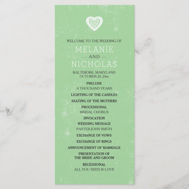 Programme Celtic Heart Irish Wedding Program 3991 (Devant)