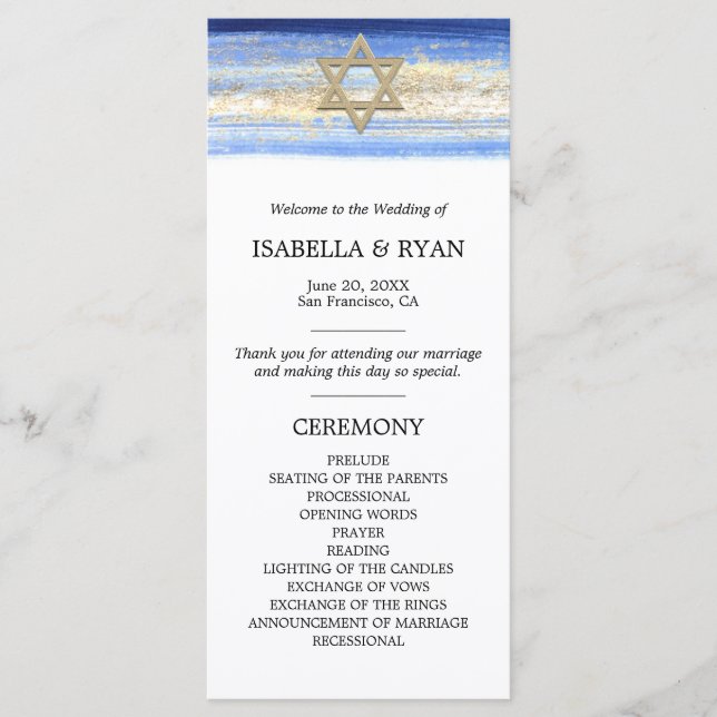 Programme Cérémonie Bar Mitzvah Blue Gold David Star (Devant)