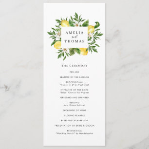 Programme Cérémonie de mariage à l'aquarelle avec verdure et