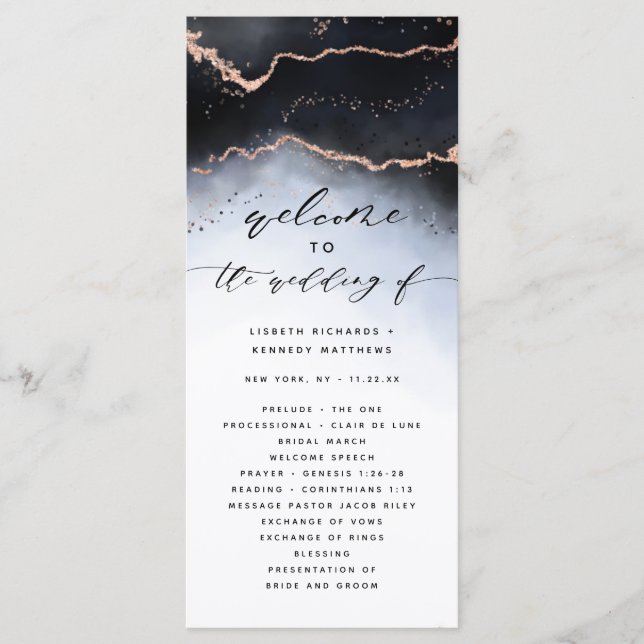 Programme Cérémonie de Mariage bleu Ethereal Mist Ombre Navy (Devant)