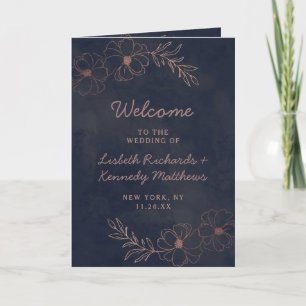 Programme Cérémonie de Mariage chic Blue & Rose Gold Foil de