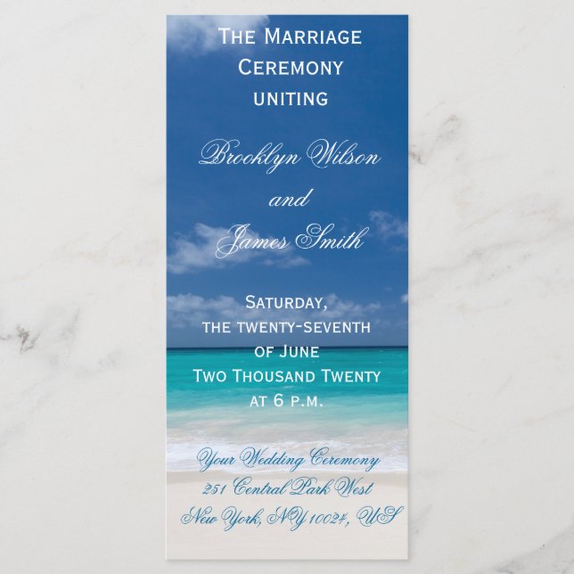 Programme Cérémonie de mariage de Blue Beach (Devant)