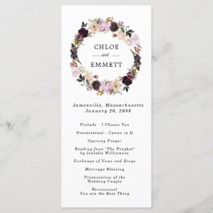 Programme Cérémonie de Mariage de couronnes florales violett