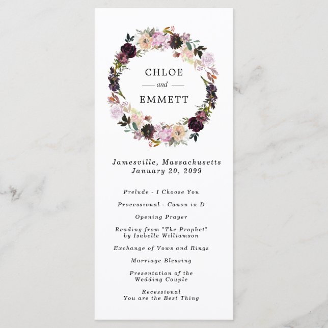 Programme Cérémonie de Mariage de couronnes florales violett (Devant)