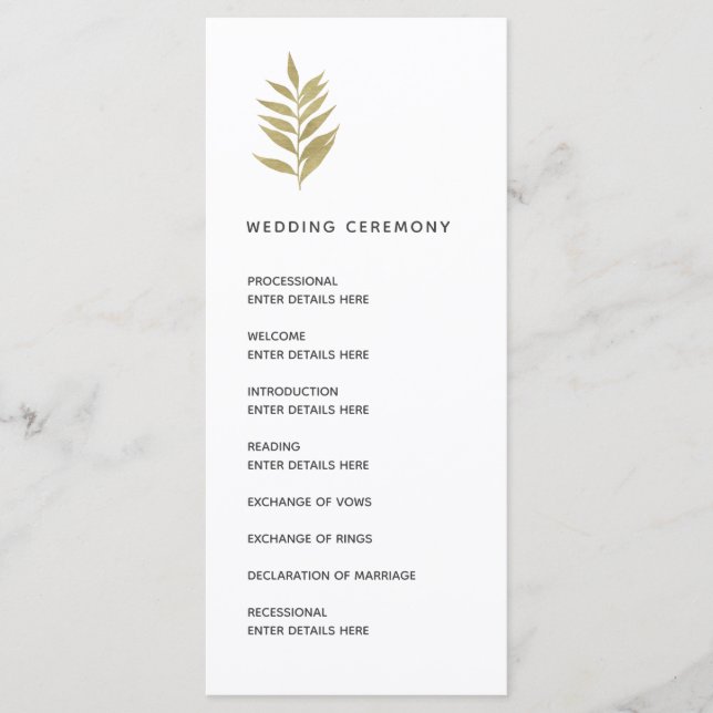 Programme Cérémonie de Mariage de la feuille d'or simple (Devant)