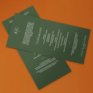 Programme Cérémonie de Mariage de monogramme vert de mousse