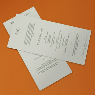 Programme Cérémonie de Mariage de monogramme vert simple de 