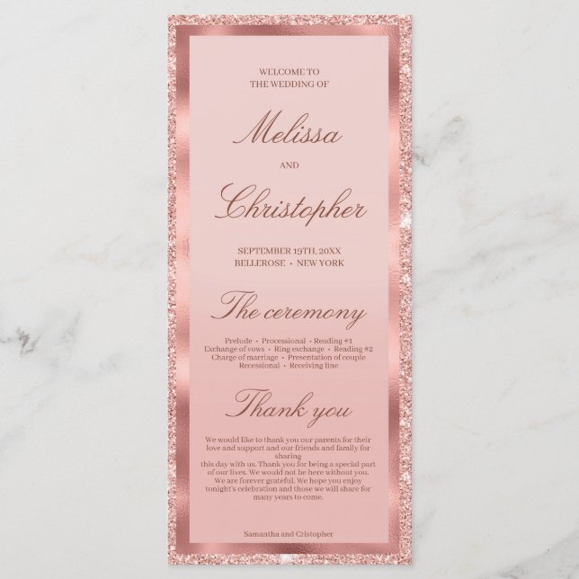 Programme Cérémonie de mariage en feuille de papier pailleté (Devant)