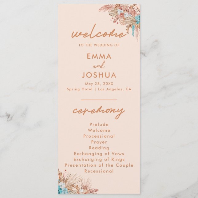 Programme Cérémonie de mariage florale boho moderne (Devant)