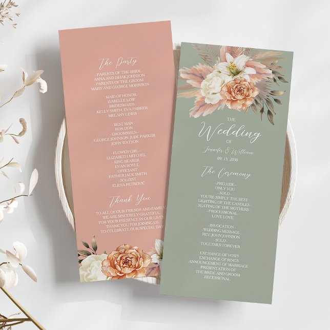 Programme Cérémonie de mariage florale rustique à la pêche e (Créateur téléchargé)
