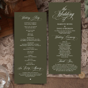 Programme Cérémonie de mariage formel élégant en vert olive