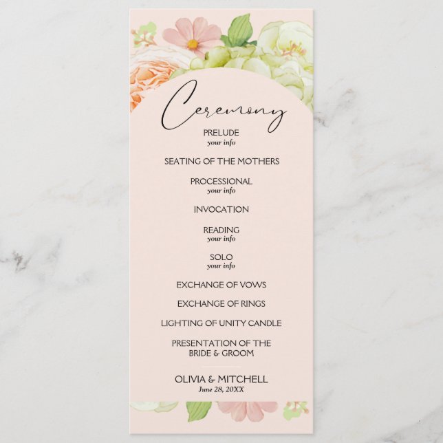 Programme Cérémonie de Mariage rose Chic Florals (Devant)