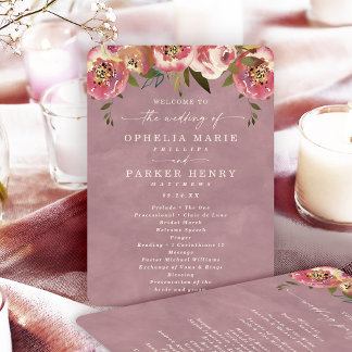 Programme Cérémonie de mariage rose poussiéreuse Cottagecore