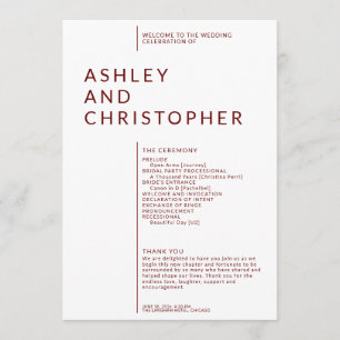 Programme Cérémonie de Mariage simple Ruby Red Isolated Name