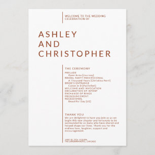 Programme Cérémonie de Mariage simple Terracotta Isolés Name