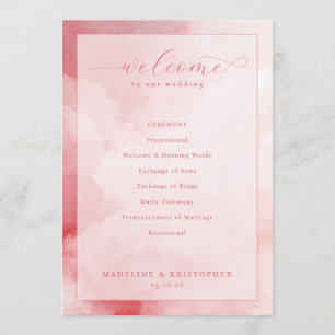 Programme Cérémonie de mariage sur un nuage rose romantique