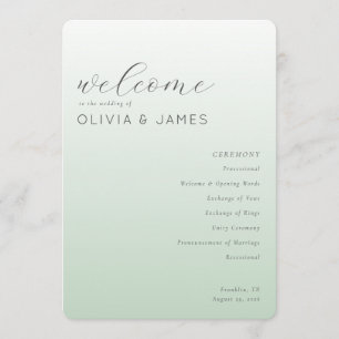 Programme Cérémonie de mariage vert pastel serein