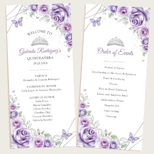 Programme Cérémonie de Quinceanera Fleurie Argent Lilac Ordr