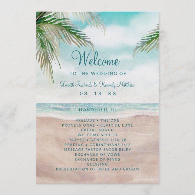 Programme Cérémonie du Mariage de la scène de la plage peint (Devant)