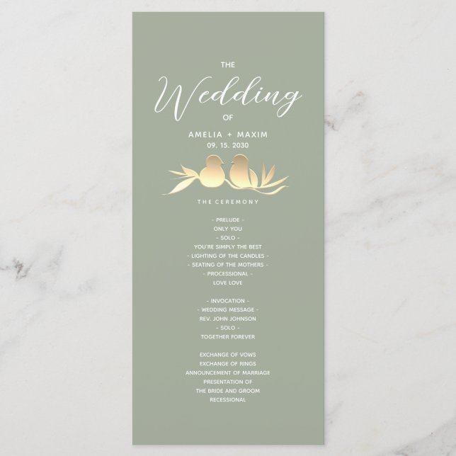 Programme Cérémonie du Mariage d'or Sage Green (Devant)