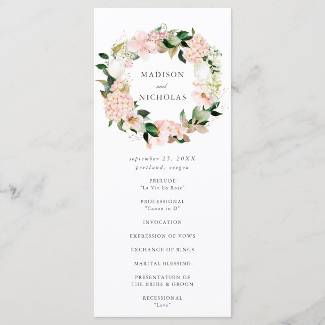 Programme Cérémonie du Mariage floral de printemps (Devant)