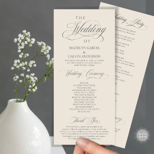 Programme Cérémonie mariage, crème élégante et gris