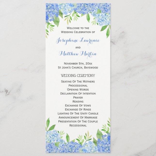 Programme Cérémonie Mariage de Blue Hydrangea Floral Greener (Devant)