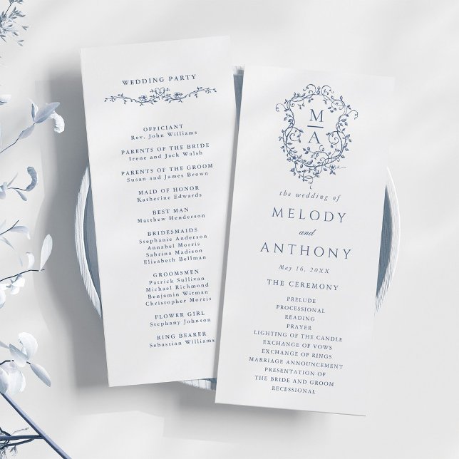 Programme Cérémonie Mariage de la Cimetière Florale Classiqu (Front & Back)