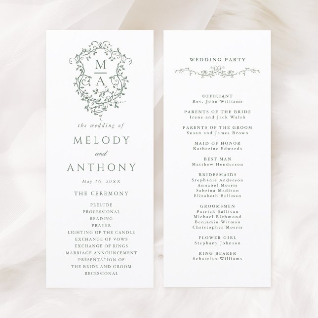 Programme Cérémonie Mariage de la Cimetière Florale Élégante (Front & Back)