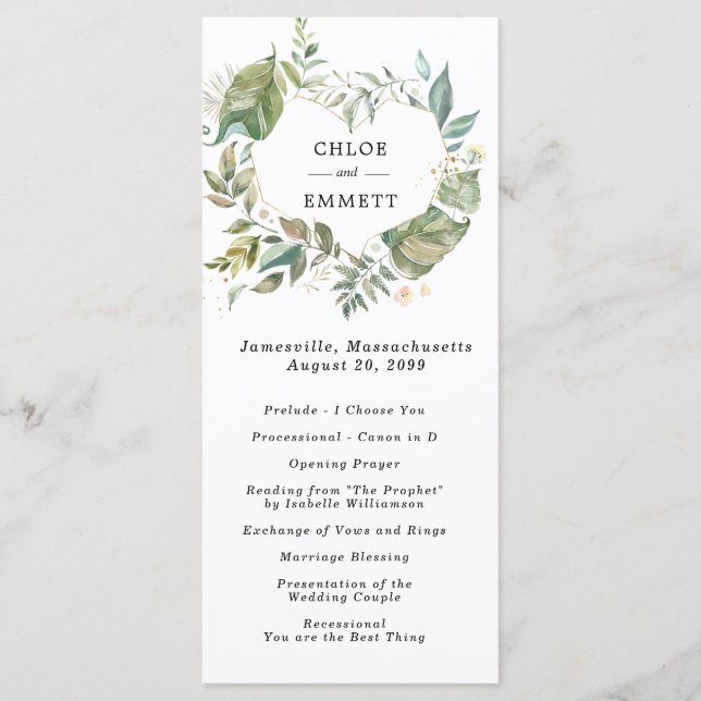 Programme Cérémonie Mariage de la couronne de coeur botaniqu (Devant)