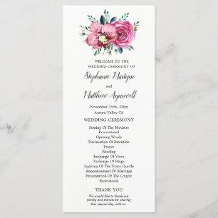 Programme Cérémonie Mariage des orchidées roses d'aquarelle
