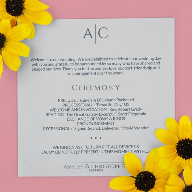 Programme Cérémonie simple de Mariage de monogramme gris mar (Créateur téléchargé)