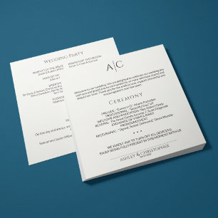 Programme Cérémonie simple de Mariage de monogramme noir et 