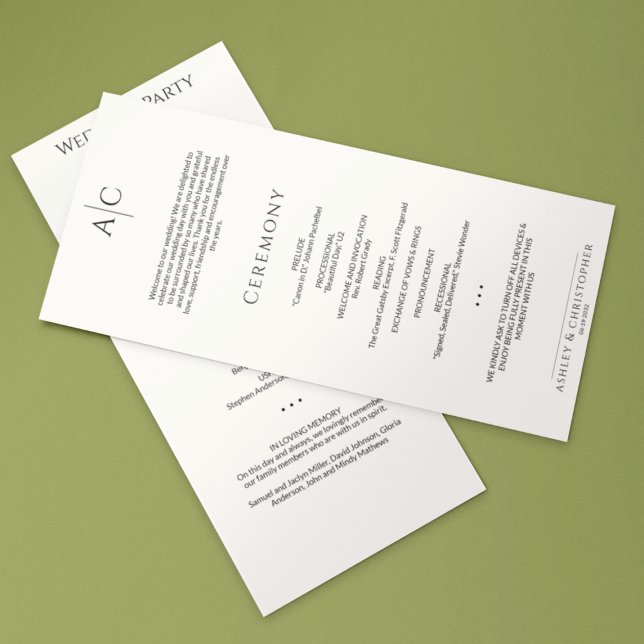 Programme Cérémonie simple de Mariage de monogramme noir et  (Créateur téléchargé)
