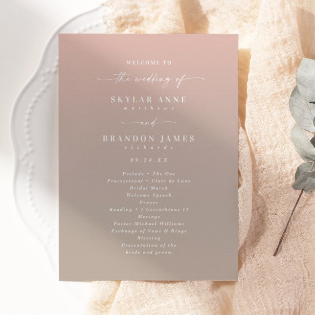 Programme Cérémonie simple Ombre Blush Pink & Beige Mariage (Créateur téléchargé)